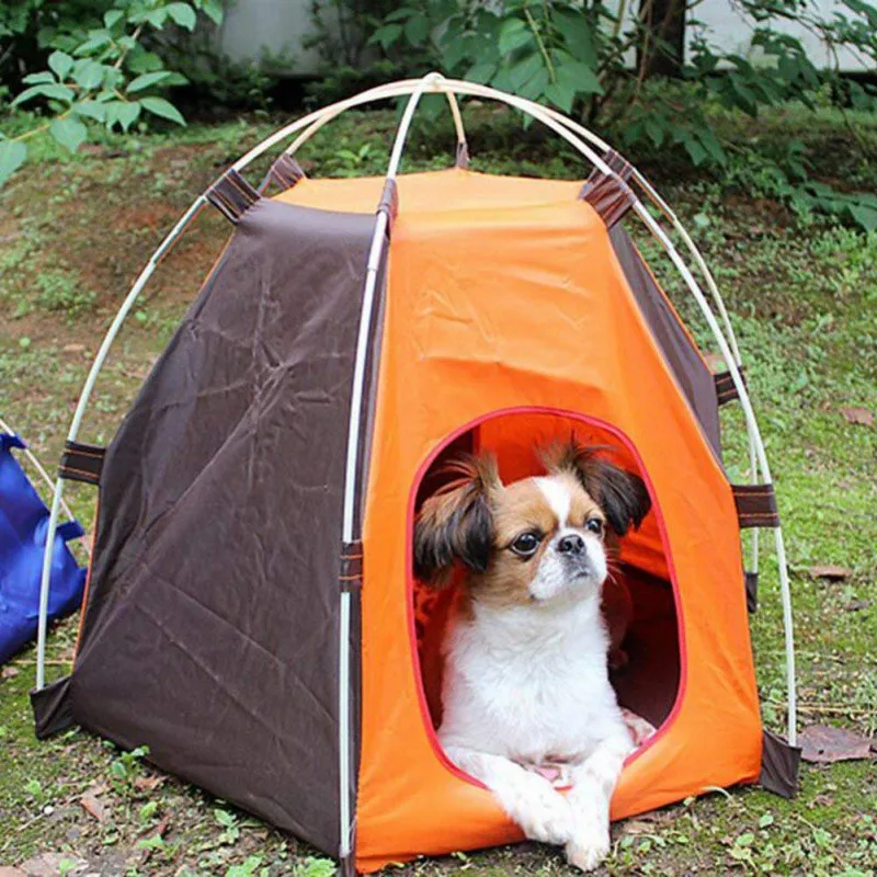 

Portable Folding Camping Pet Dog Cat Tent House Shelter Rainproof Sunscreen Washable Indoor Outdoor Camping Puppy Pet Tent Bed