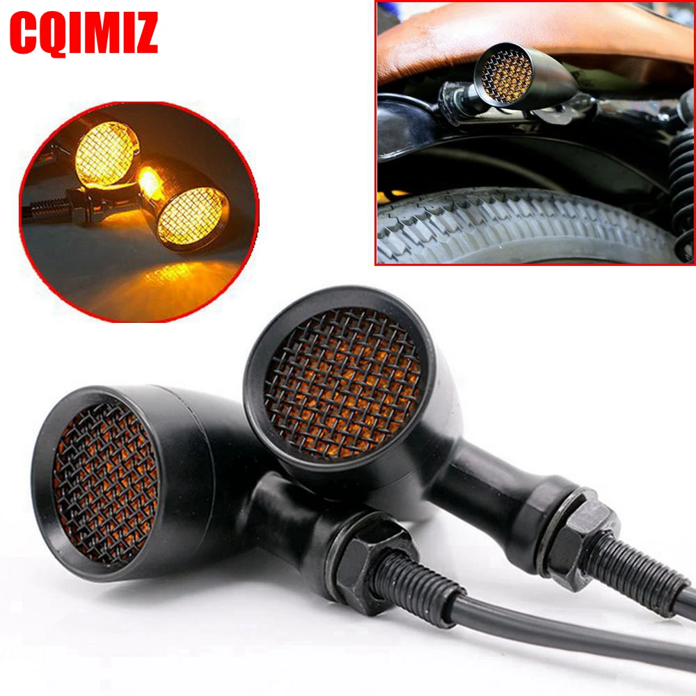 

2PCS Black Motorcycle Retro Bullet LED Turn Signal Brake Light Mesh Lens For Harley Chopper Bobber Yamaha Honda Kawasaki Suzuki