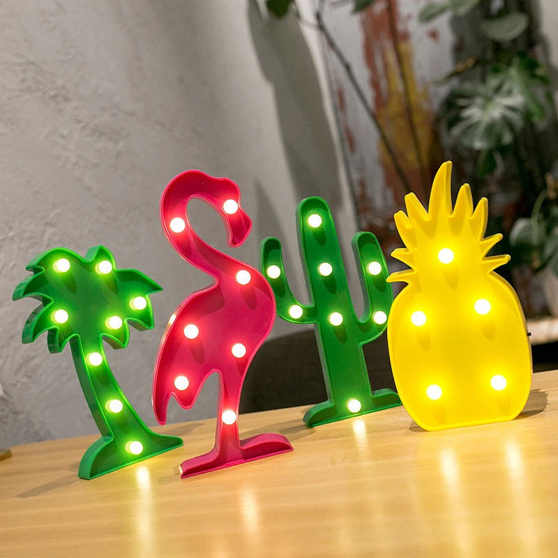 

Flamingo Led Night Light Unicorn Party Supplies Cactus Pineaapple Star Lamp Christmas Tree Home Decoration Children's Room Decor