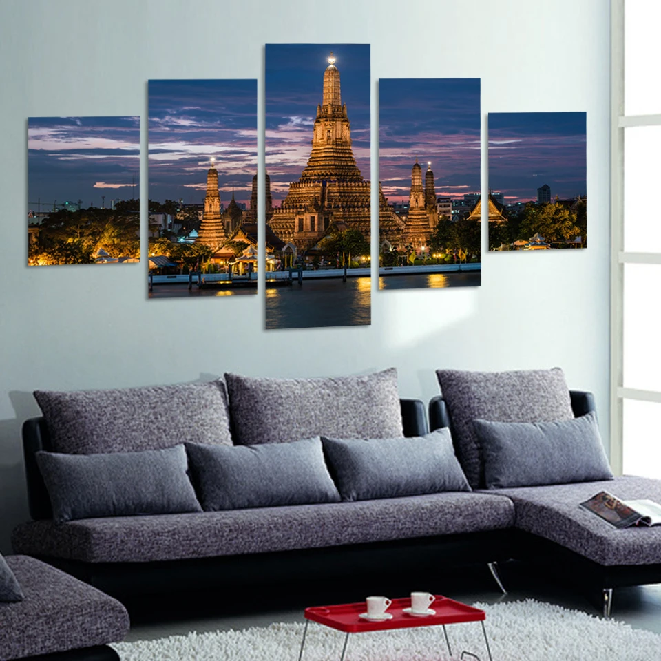 

Modern HD Printed Pictures Frame Home Decor 5 PiecePcs Ancient Building Night View Canvas Painting Poster Wall Art Living Room