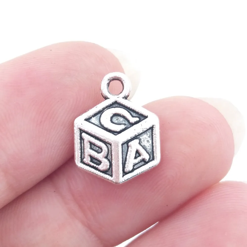 

BULK 30pcs Lots Nickle Free Alloy Baby Block Charms Antique Silver Plated DIY Crafts Metal Pendants 10*13mm 0.9g