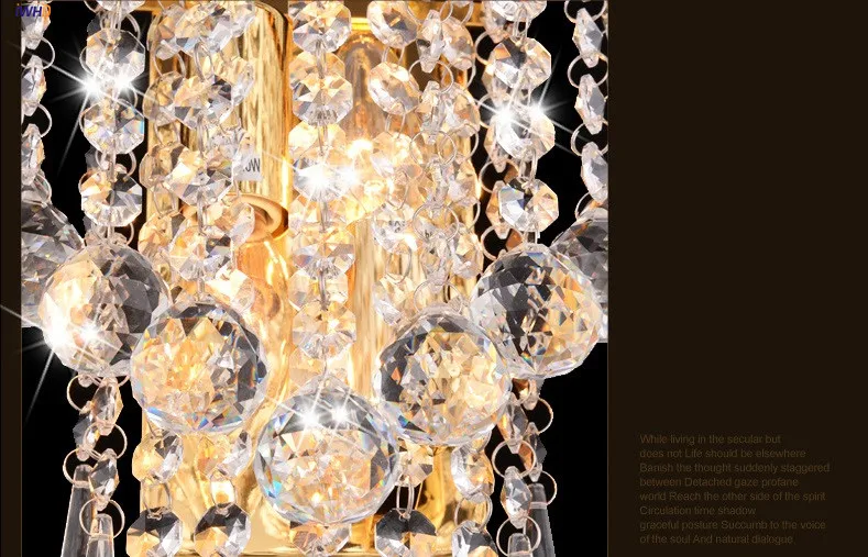 IWHD современный простой золотой Хрустальный светодиодный настенный светильник для дома зеркало для ванной с освещением бра Хрустальный настенный светильник светодиодный Wandlamp
