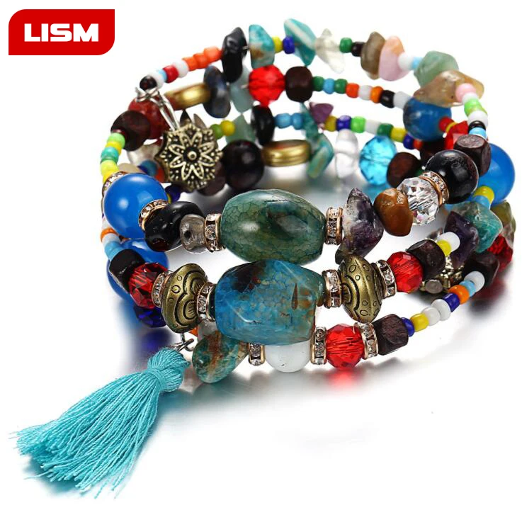 #*Cheap Tassel Resin Stone Charm Bracelets For Women Pulsera Ethnic Multilayer Beads Bracelet Bohemian Jewelry Gifts
