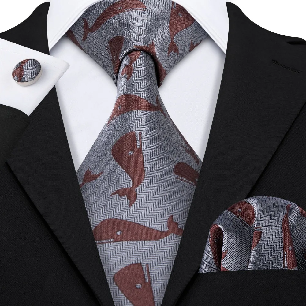 

LS-5063 Mens Ties 100% Silk Jacquard Woven Barry.Wang Animal Pattern Silk Ties For Men Business Party Groom Wedding NeckTie Set