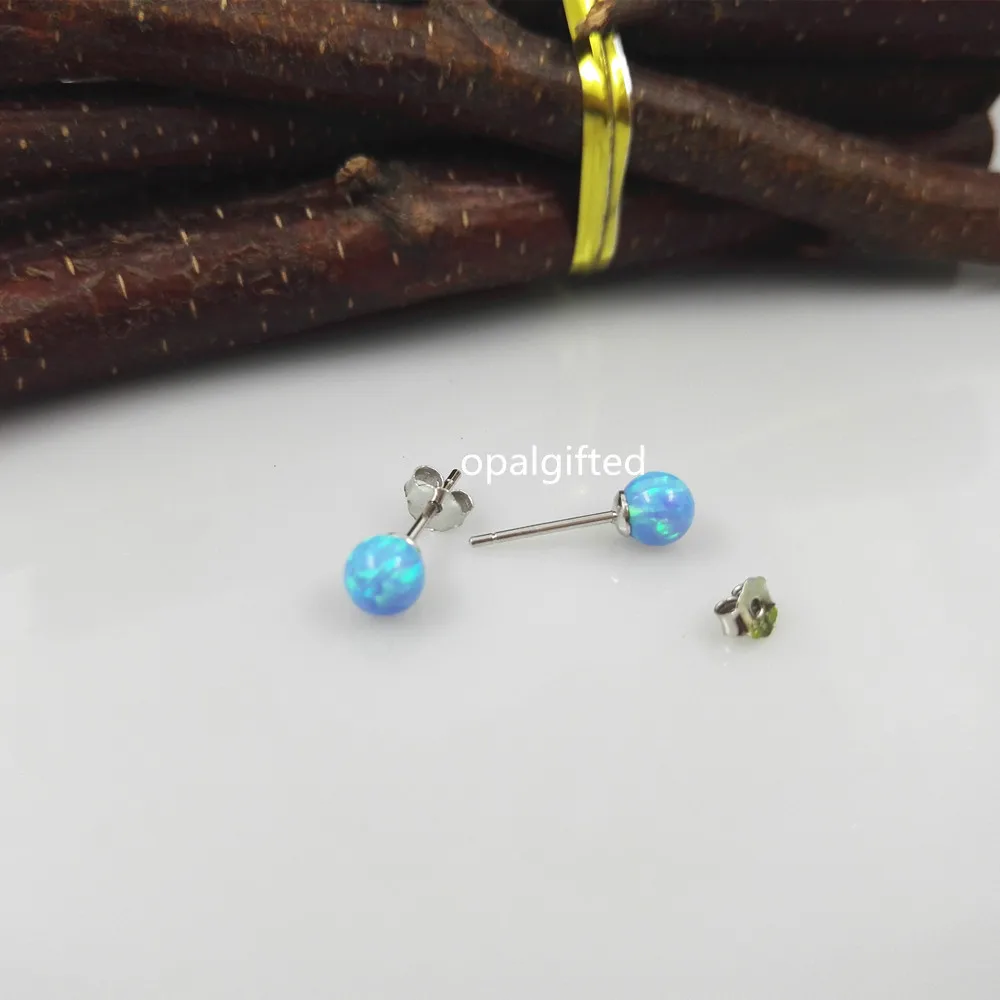 

1 pair In Stock Trendy 5mm Round Opal Bead Earrings/Opal Earring 925 sterling silver Baby Blue Opal Earrings for wedding dresses