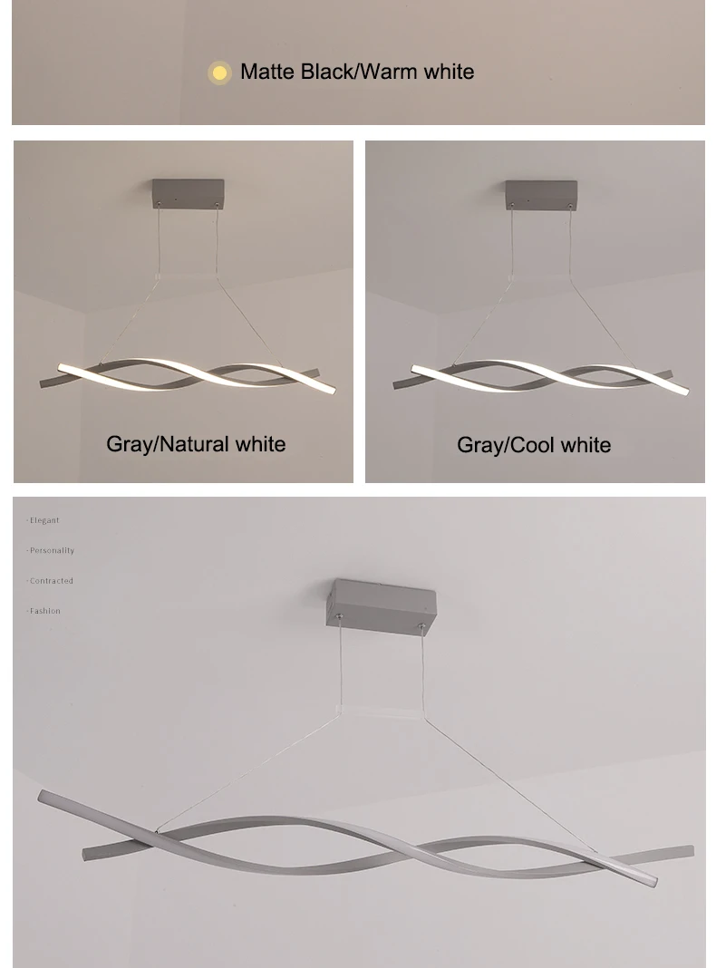 Матовый черный или серый минималистичный современный светодиодный подвесной светильник для гостиной, столовой, кухни, комнаты, подвесной светильник