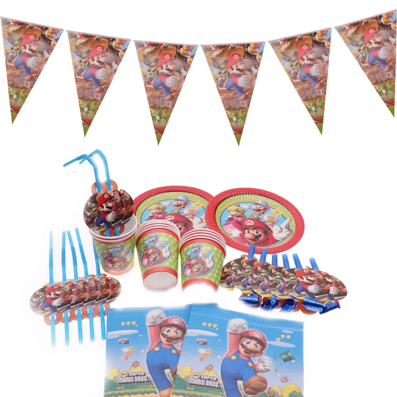 Тема "Супер Марио" одноразовая посуда стакан для тематической вечеринки тарелка принадлежности украшения день рождения украшения для детей