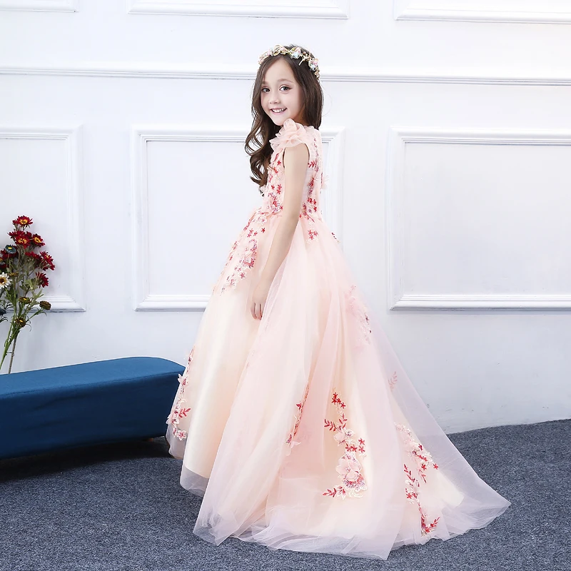 

Peach Baby Pageant Dresses For Little Girls Flower Girl Dresses for Weddings Girls Kids Ball Gown First Communion Dress 2018