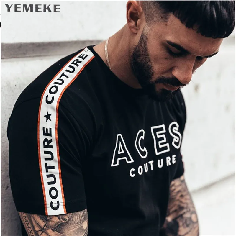 YEMEKE Mens T Shirt 2018 New Fashion Striped T Shirt Mens Clothing Trend Slim Fit Short Sleeve Casual Mens Top Tee Shirt 2XL