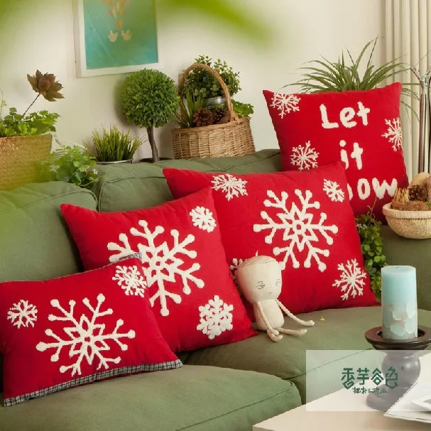 Free Shipping 2pcs Lot Home Snow Kiss Design Red Handmade Woolen Embroidery Lumbar Pillow Cushion Cover 45x45cm C7030 In From Garden On