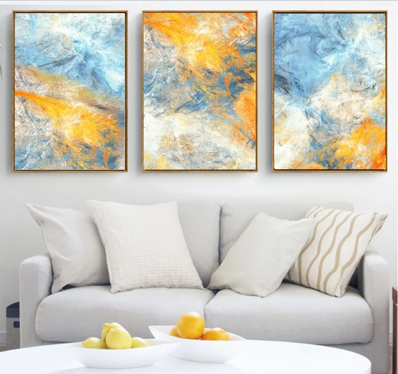 

Dream Blue and Yellow Abstract handmade Canvas Paintings Modular Pictures Wall Art Canvas for Living Room Decoration No Framed