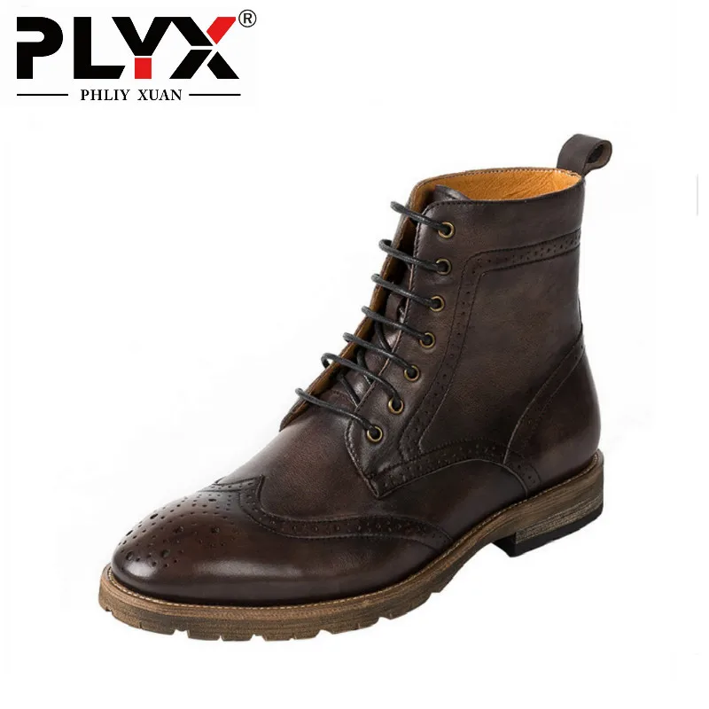 

PHLIY XUAN Retro British Style Men Boots Genuine Leather Italy Handmade Tactical Boots Military Officers Winter Boots For Men