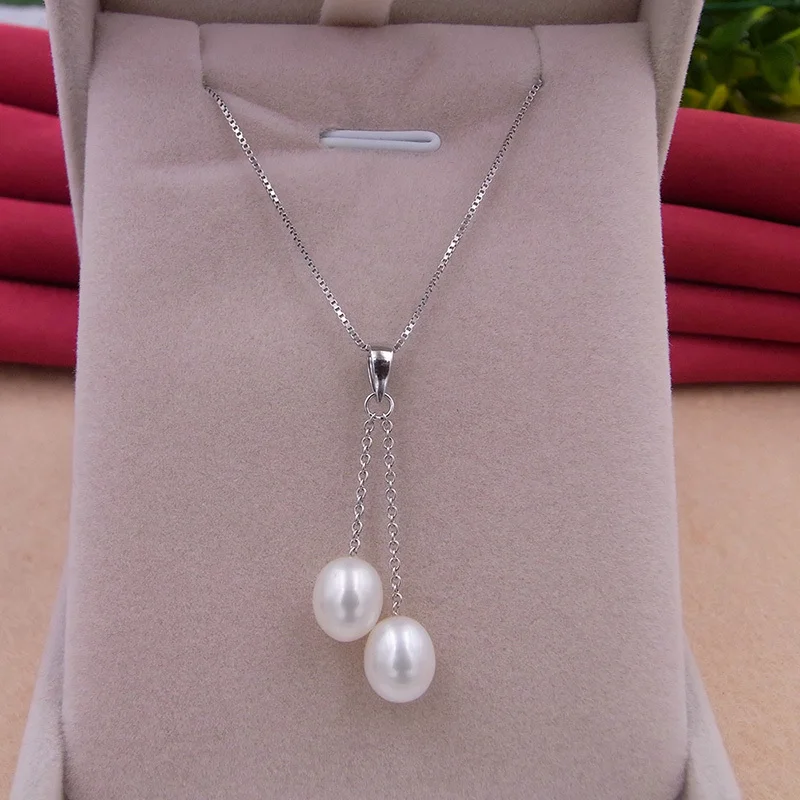 Genuine Double Freshwater Pearl Pendants Necklaces 925 Silver