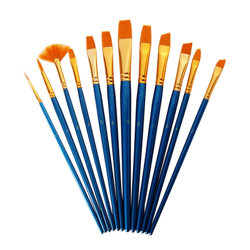 

New 12Pcs Paint Brushes Artist Paint Brushes Set Nylon Hair Paint Brushes For Oil Painting Watercolor Painting Artists