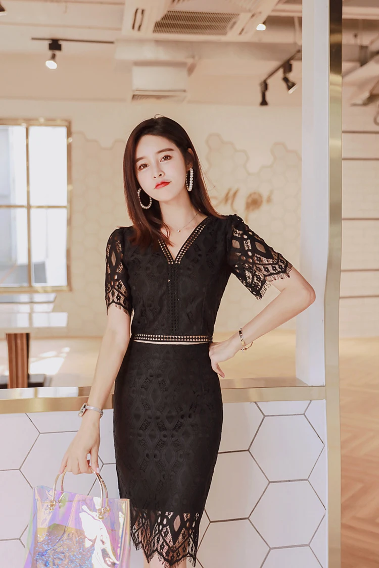 Lace Crop Top Skirt Sets Summer Tops 