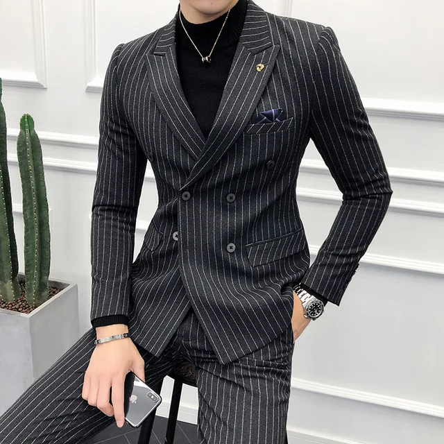 Double breasted Suits Mens Striped Man Suit Slim Fit 2018 Smoking Man ...