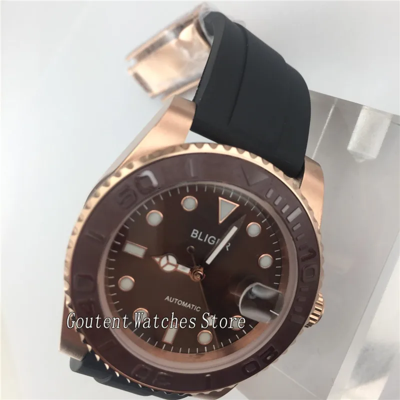 Bliger 40 мм коричневый циферблат/ободок корпус из розового золота автоматические мужские часы W2885
