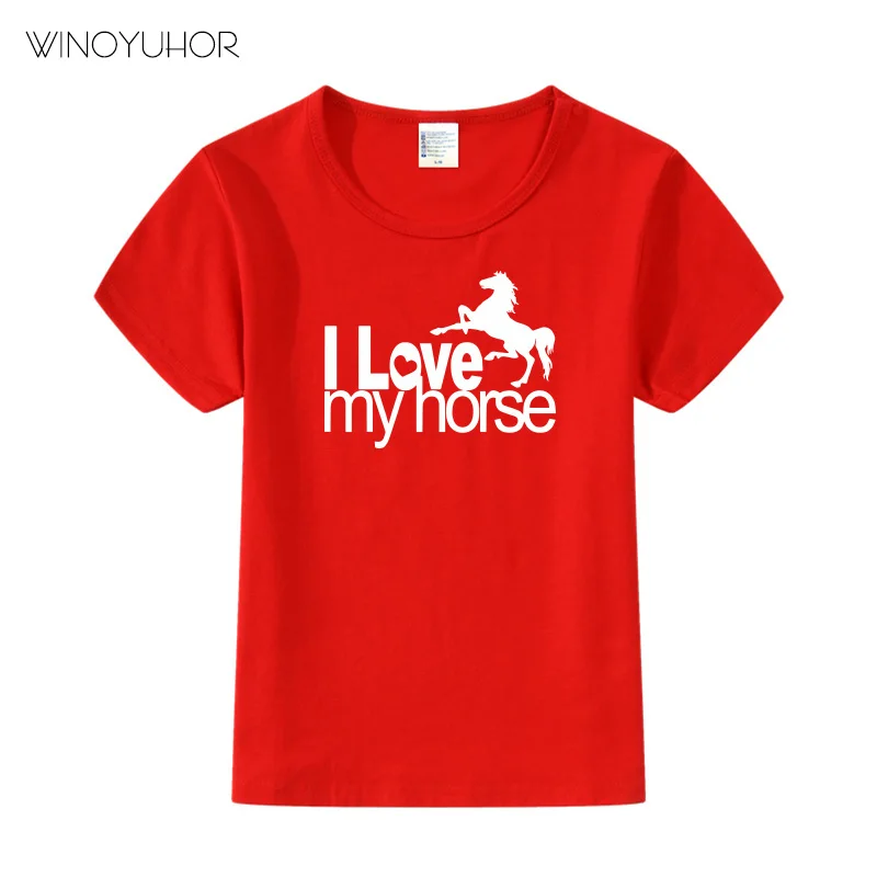 Детская футболка с принтом I Love My Horse коротким рукавом и забавными животными для