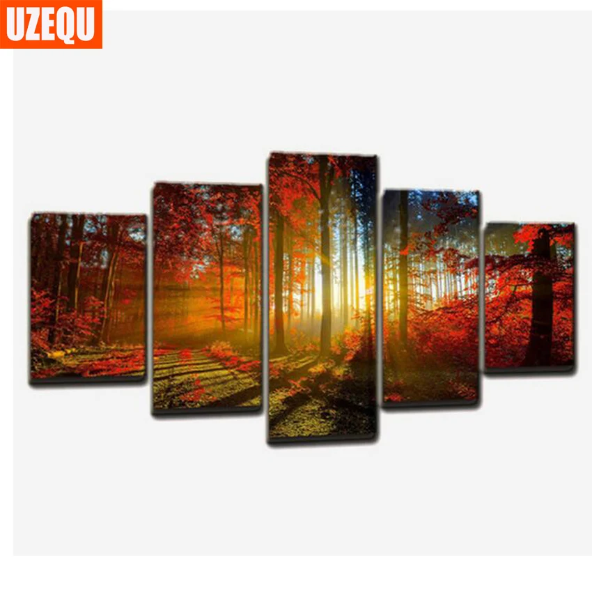 

UzeQu 5pcs DIY Diamond Painting Cross Stitch Autumn Scenery Tree Multi-picture 3D Diamond Embroidery Full Round Mosaic Painting