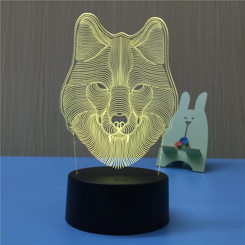 

Wolf Head 3D LED Lamp Night Light USB LED Illusion Atmosphere Vision Table Lamp for Children Bedroom Decoration Novelty Gift