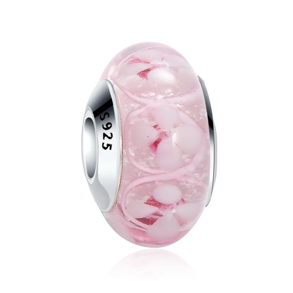 Suplush 925 пробы серебряный розовый/красный Effervescence муранского стекла бисера подходят бренд браслет Шарм Аутентичные ювелирные изделия - Цвет: PSGB0059