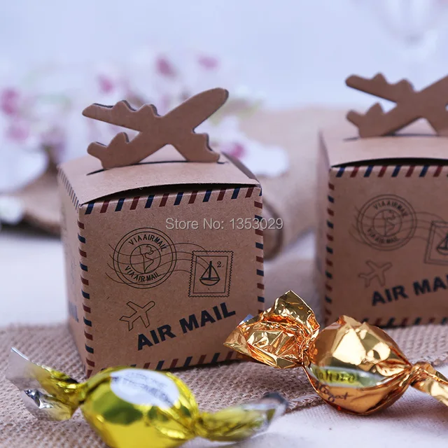 100pcs Rustic Wedding Decor Air Mail Kraft Paper Candy Box Travel 100pcs Rustic Wedding Decor Air Mail Kraft Paper Candy Box Travel Themed Decoration Mariage Vintage