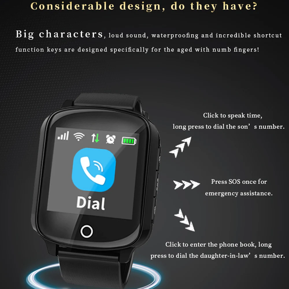 Продажа 696 D200 Смарт часы для пожилых людей font b gps b font + wifi монитор кровяного давления пульса мониторинг сна Осенняя сигнализация один ключ вызов для помощи ч...