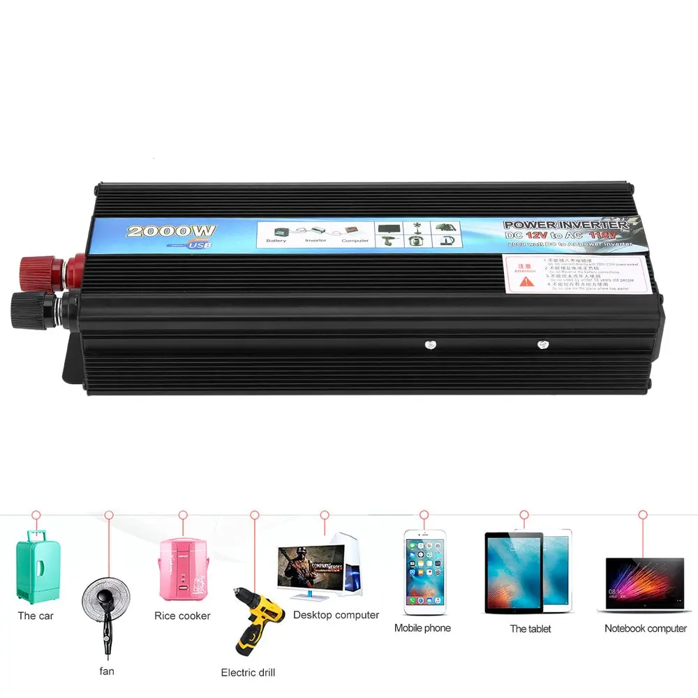 

Professional 2000W Power Inverter DC 12V to AC 110V 60Hz with LED Indicator Light Fan Cooling USB Car Converter