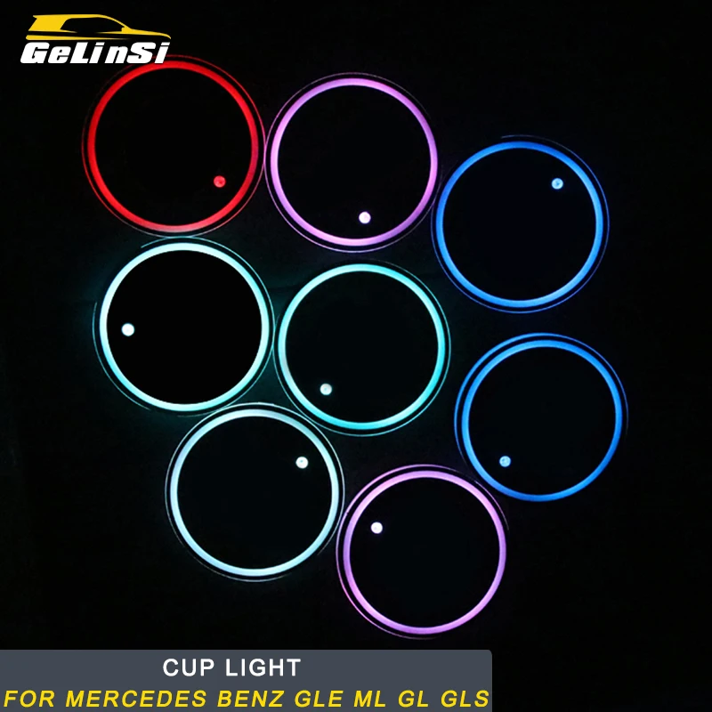 

Gelinsi For Mercedes Benz GLE ML GL GLS Car Anti-Slip Mat Waterproof Solar LED Light Lamp Cup Holder Mat Pad Bottle Drinks Auto