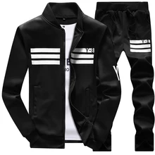 New Men's Set Spring Autumn Man Sportswear 2 Piece Sets Sports Suit Jacket+Pant Sweatsuit Male Striped Tracksuit Asia Size M-4XL
