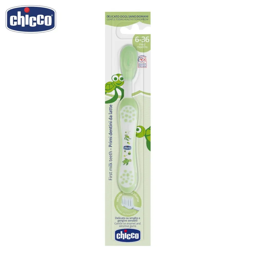 Зубная щетка Chicco с эргономичной ручкой 6 мес.+ цвет голубой|Зубные щетки| |