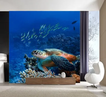 

[Self-Adhesive] 3D Turtle Fish Group Deep Sea 2 Wall Paper mural Wall Print Decal Wall Murals