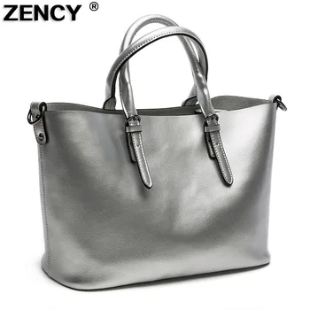 

ZENCY Fashion Pearl Leather Second Layer Cowhide Leather Women Genuine Leather Handbag Shoulder Tote Shopping Bags Real Leather