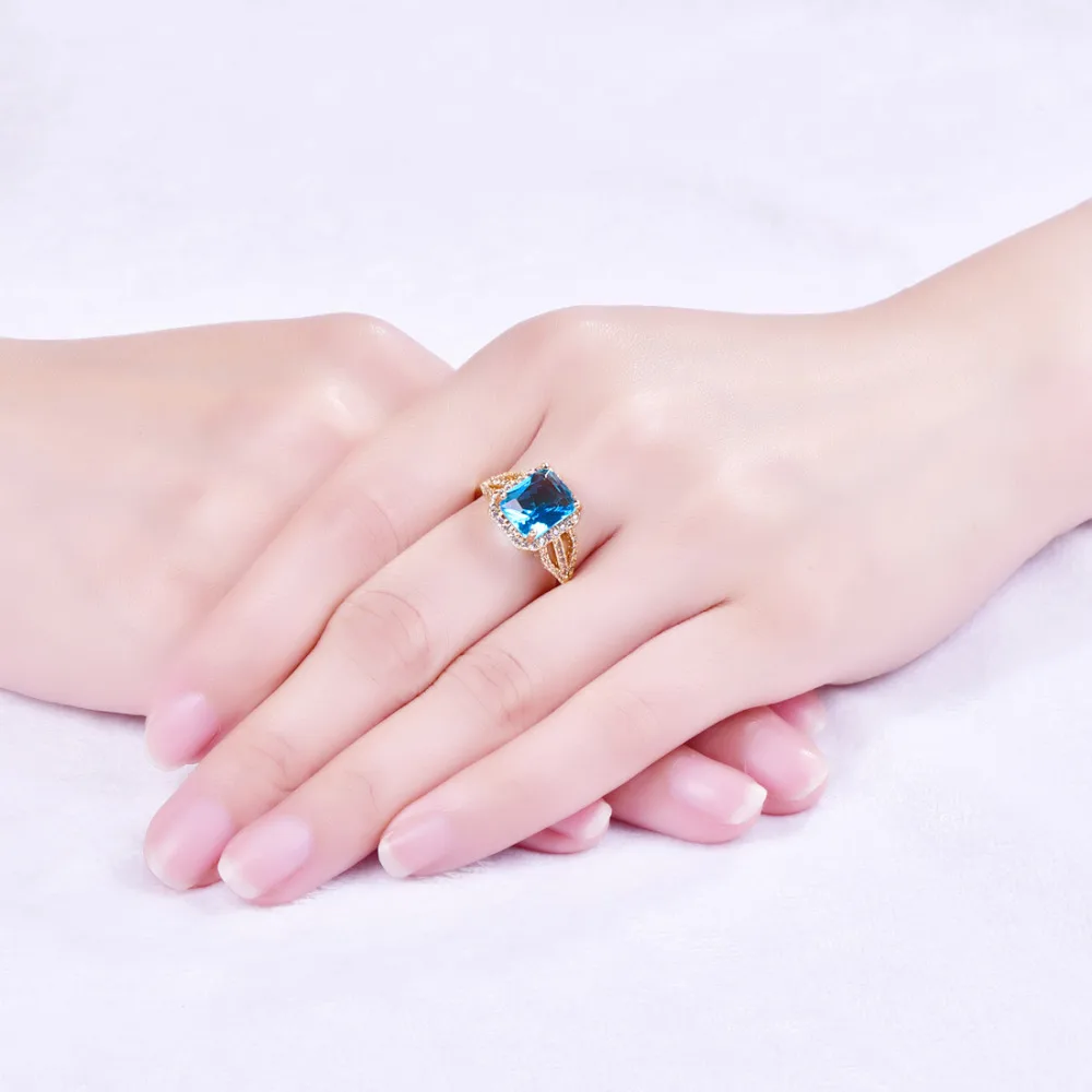lingmei New Big Mysterious & Blue White Cubic Zirconia Gold Color Ring Size 6 7 8 9 Luxury Elegant Women Men Jewelry Wholesale