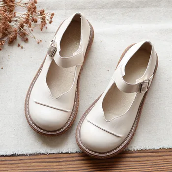 

Nice Literary Retro Shallow Mouth Flat Shoes Genuine Leather Single Shoes Female Autumn New Wild Mary Jane Women Shoes