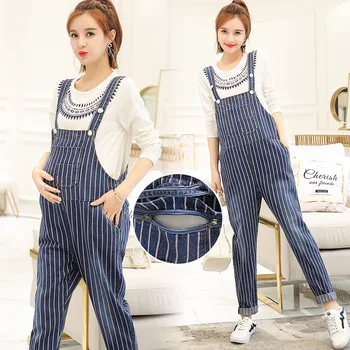 

Vertical Stripes Maternity Suspender Trousers for Pregnant Women Cotton Maternity Pants Adjustable Pregnancy Overalls Clothes