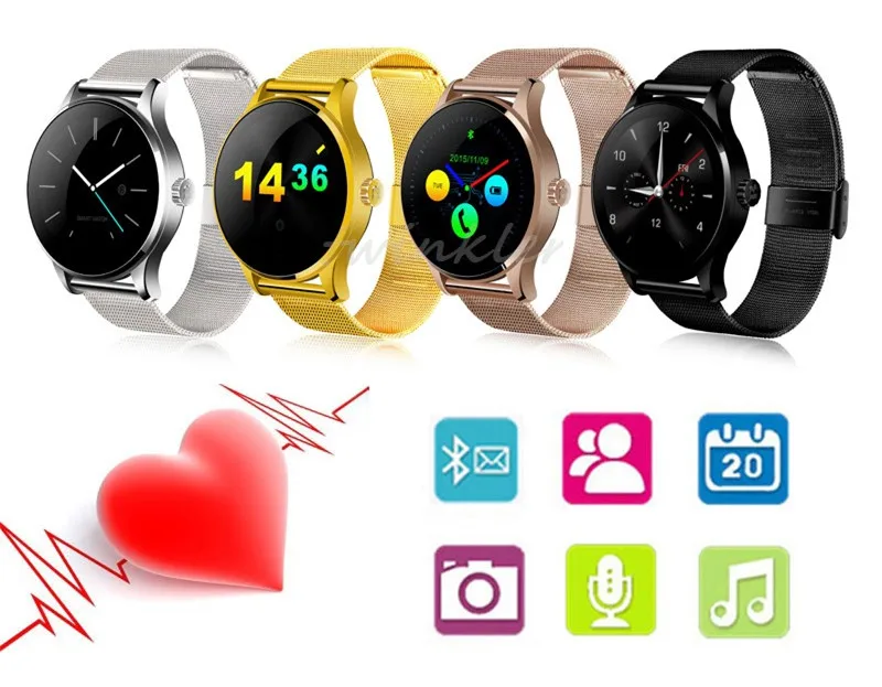 2016new Round Bluetooth Smart Watches Clock Classic Health Metal font b Smartwatch b font with Heart