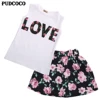 Trajes florales de verano para niñas, ropa para niños adorables, camisetas, minifalda corta, conjunto de 2 uds. ► Foto 2/5