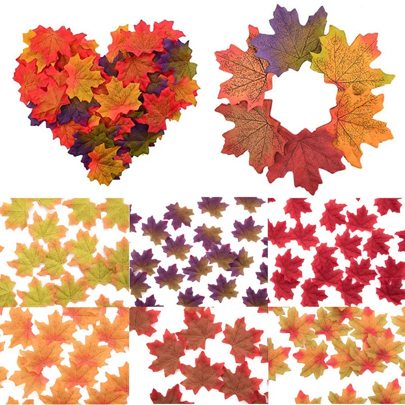 

Fake Flower Multicolor Party Decoration For Home Silk Wedding 50PCS/Lot Fall Scrapbooking Craft Maple Leaves Vivid Artificial