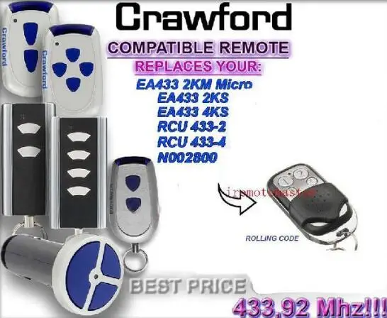 

Crawford EA433 2KM MICRO,EA433 2KS RCU433 compatible remote control replacement free shipping