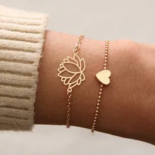 2 шт./компл. минималистичный золотой серебряный цвет полый Лотос цепочка со звеньями-сердечками браслеты для женщин модные очаровательные браслеты ювелирные изделия