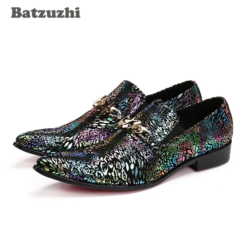 

ntparker 100% Brand New Men's Leather Shoes Black Colorful Pointed Toe Business Dress Shoes Wedding party Leather shoes