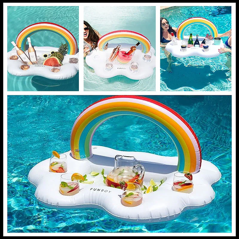 

Summer Party 92cm Giant Inflatable Rainbow Cloud Cup Holder Bucket Pool Float Beer Drink Bar Tray Beach Swimming Ring Pool Toys