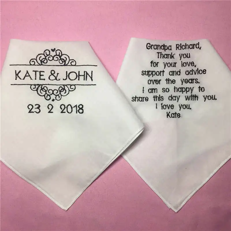  2 Pieces Custom Wedding Handkerchiefs for Parents Embroidered Wedding Hankies for Mother and Father