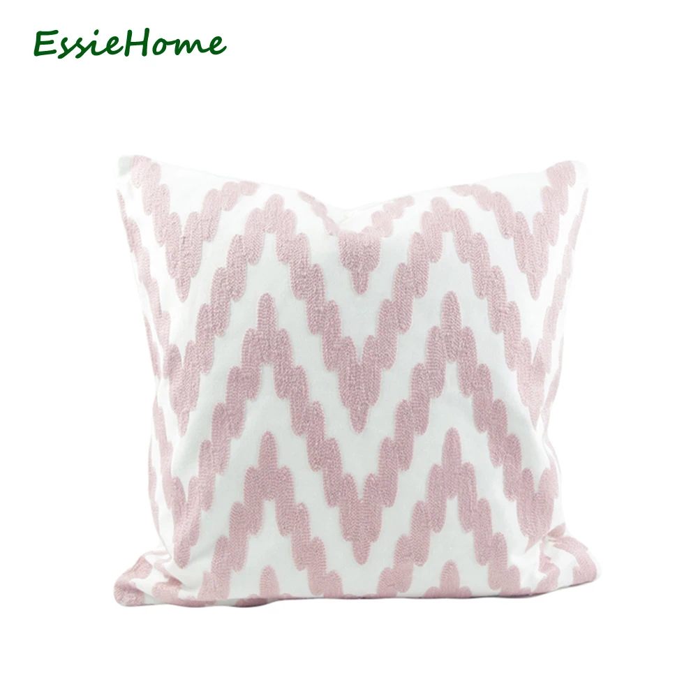 

ESSIE HOME 18x18" Lovely Pink Pillow Case Cushion Cover Crocheted Embroidery Geometric Pattern Zigzag Chevron Modern Throw