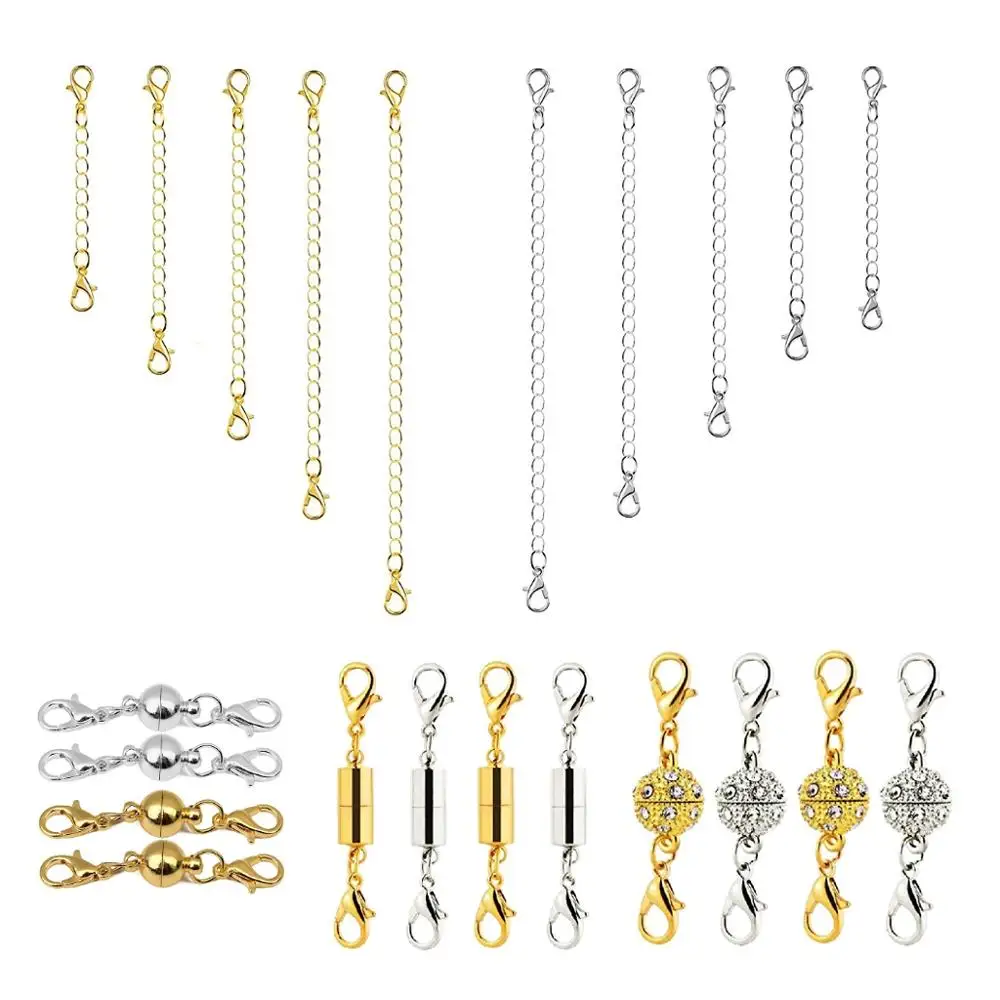 

22 Pcs/set DIY Jewelry Accessories Cylindrical Spherical Magnetic Buckle Necklace Bracelet Anklet Extension Chain Set