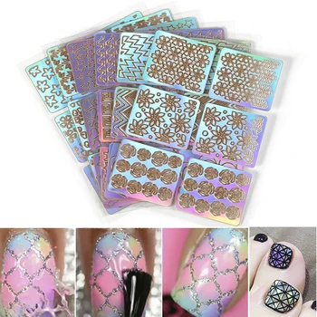 

ELECOOL Colourful DIY 3D Nails Stamping Template Nail Art Hollow Stickers Stencil Tip PVC Manicure Decals Decoration 6 Sheets