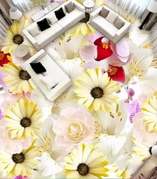 

3d floor painting wallpaper Chrysanthemum flower 3d floor waterproof wallpaper for bathroom 3d floor 3d wallpaper
