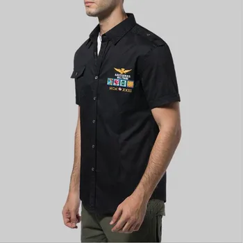 

Stylish men's casual short sleeve shirt air force style embroidered short sleeve shirt