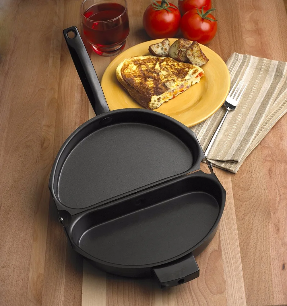 Новая антипригарная Складная Блинная сковорода для омлета, легко поворачивающаяся двухсторонняя форма для приготовления яиц, завтрака, стальная сковорода, откидная форма